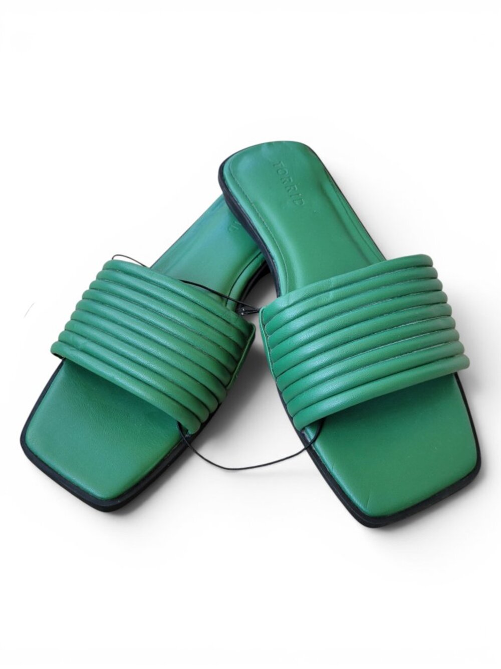 Torrid Emerald Green Tubular Band Slide Sandals with Square Toe 8 Wide Width